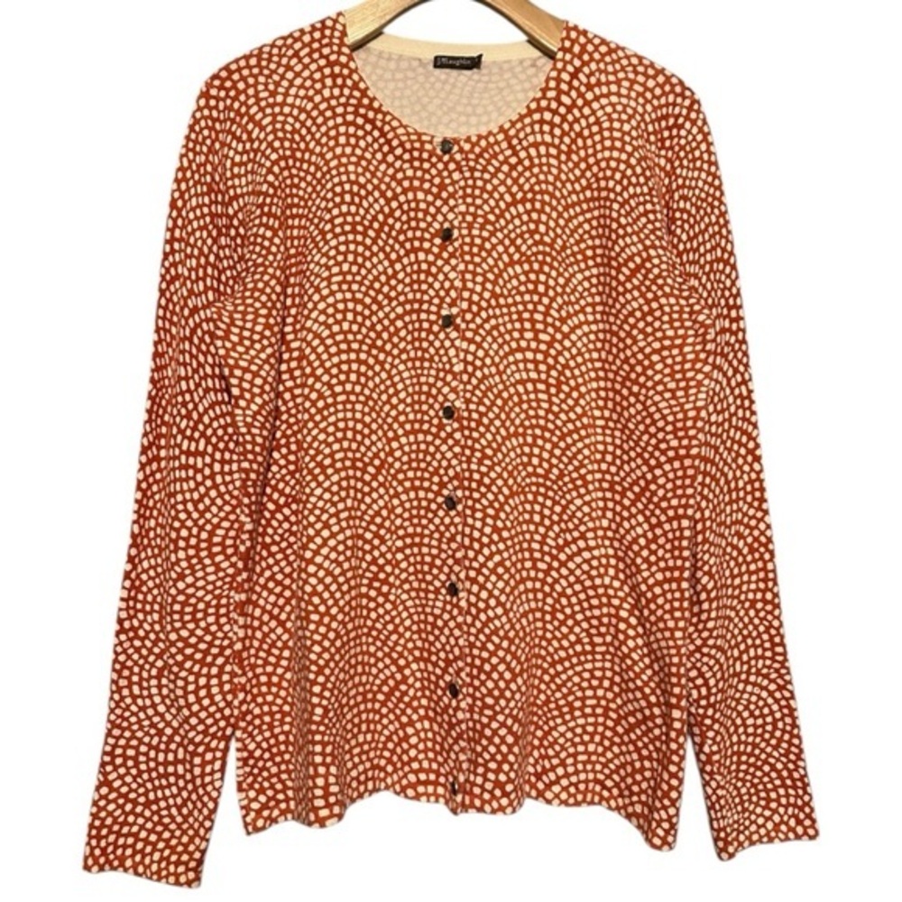 J. McLaughlin Size S Red White Patterned Cotton Blend Button Up Sweater Cardigan